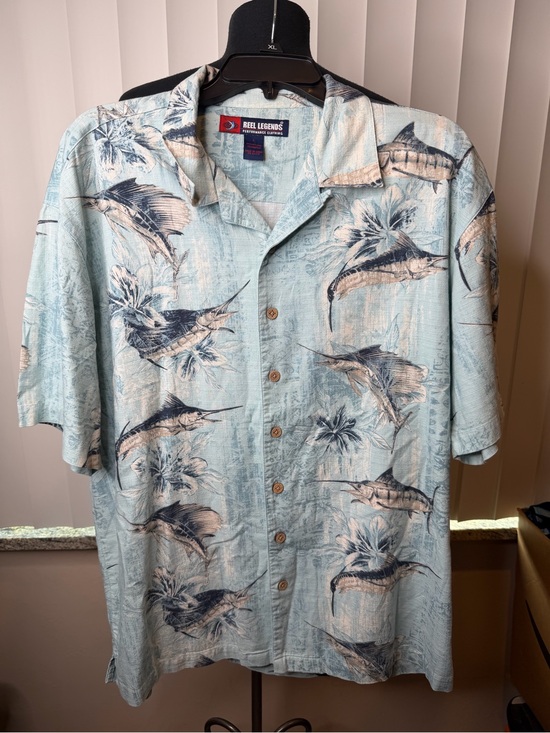 Reel Legends Other - Reel Legends Light Blue Marlin Tropical Print Short-Sleeve Button-Up Size Large